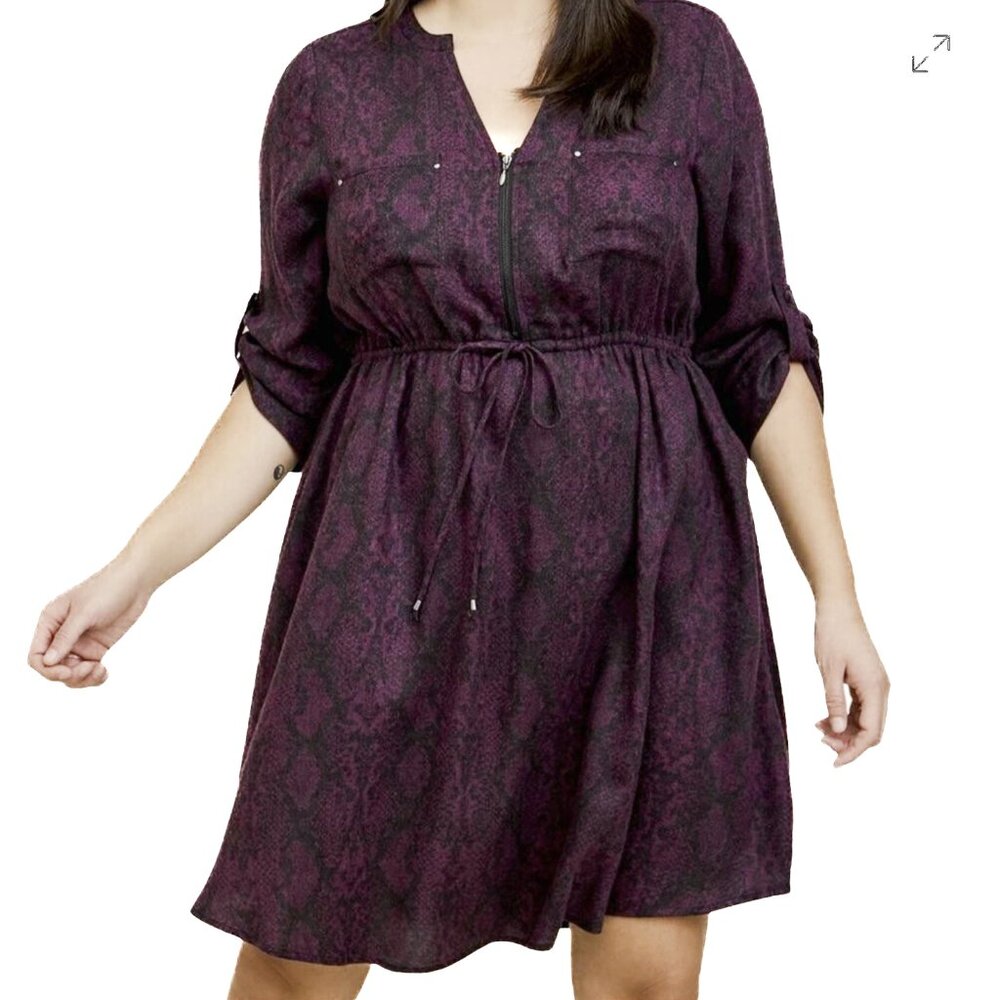 torrid Mini Brushed Rayon Purple Snake Print Drawstring Shirt Dress Size 1 - NWT